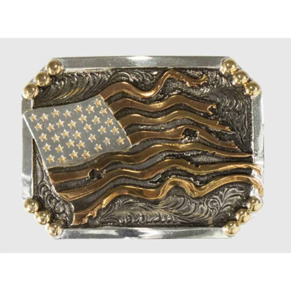 NEW CRUMRINE rectangle flag belt in silver/brass